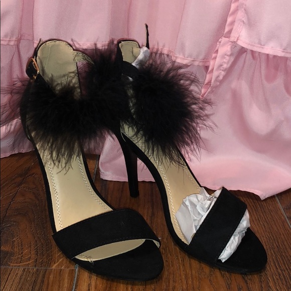 mandee Shoes - Feathered strap heels